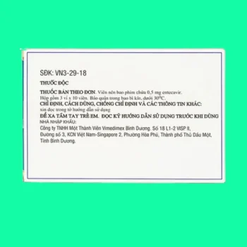 Chính diện hộp Baraclude 0.5mg Bristol