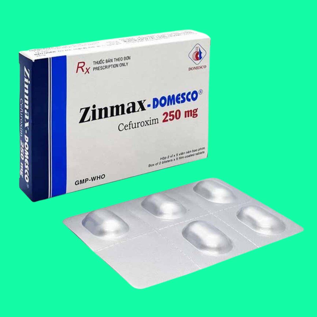 Zinmax-Domesco-250-3 Mặt trước hộp thuốc Zinmax - Domesco 250mg