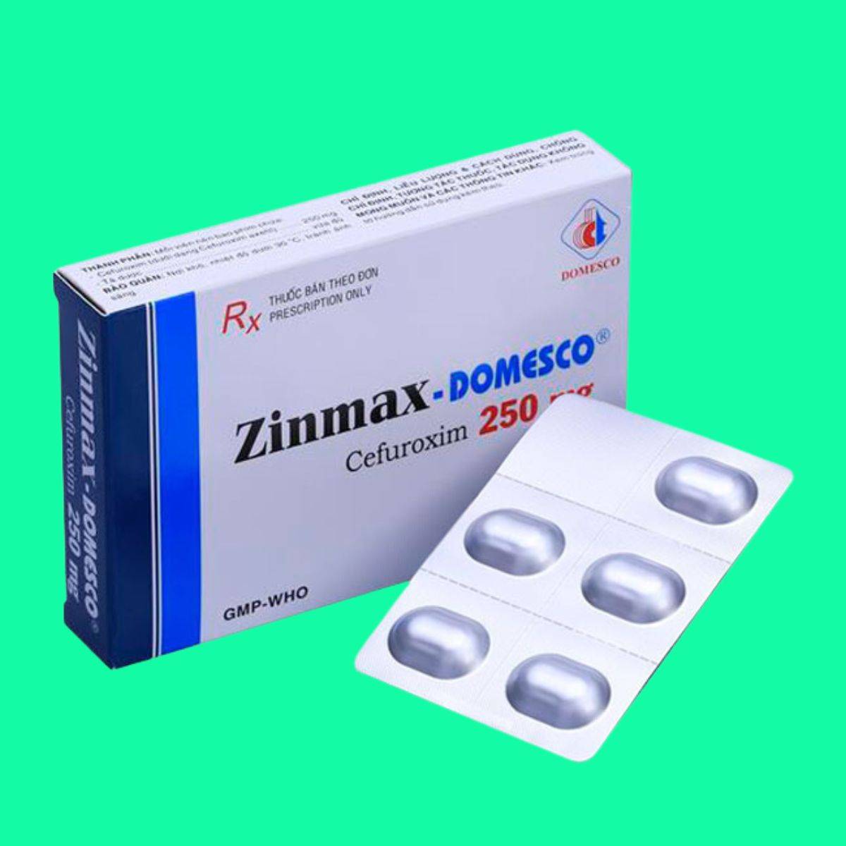 Zinmax-Domesco-250-5 Mặt trước hộp thuốc Zinmax - Domesco 250mg