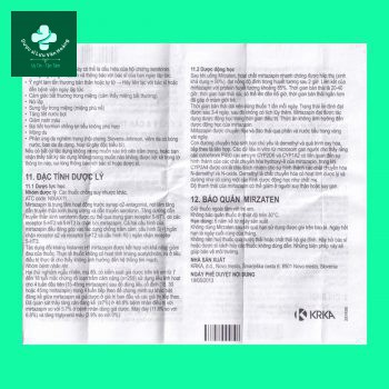 Thuốc Mirzaten 30mg hdsd