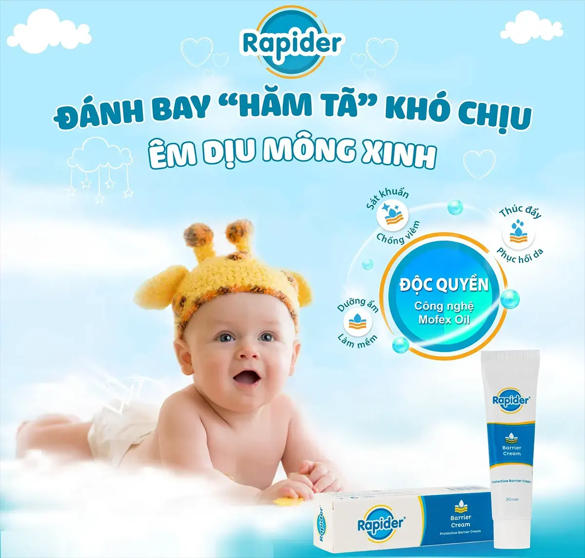 Rapider Barrier Cream 12 Rapider Barrier Cream an giúp phòng ngừa loét da, hăm tã cho bé