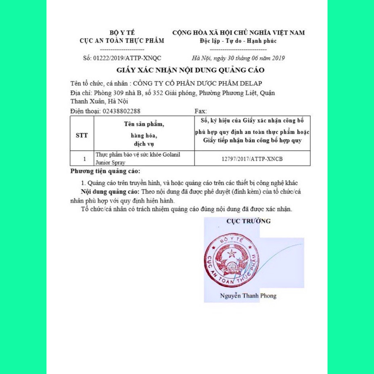 golanil-junior-qc Xịt họng Golani Junior công bố