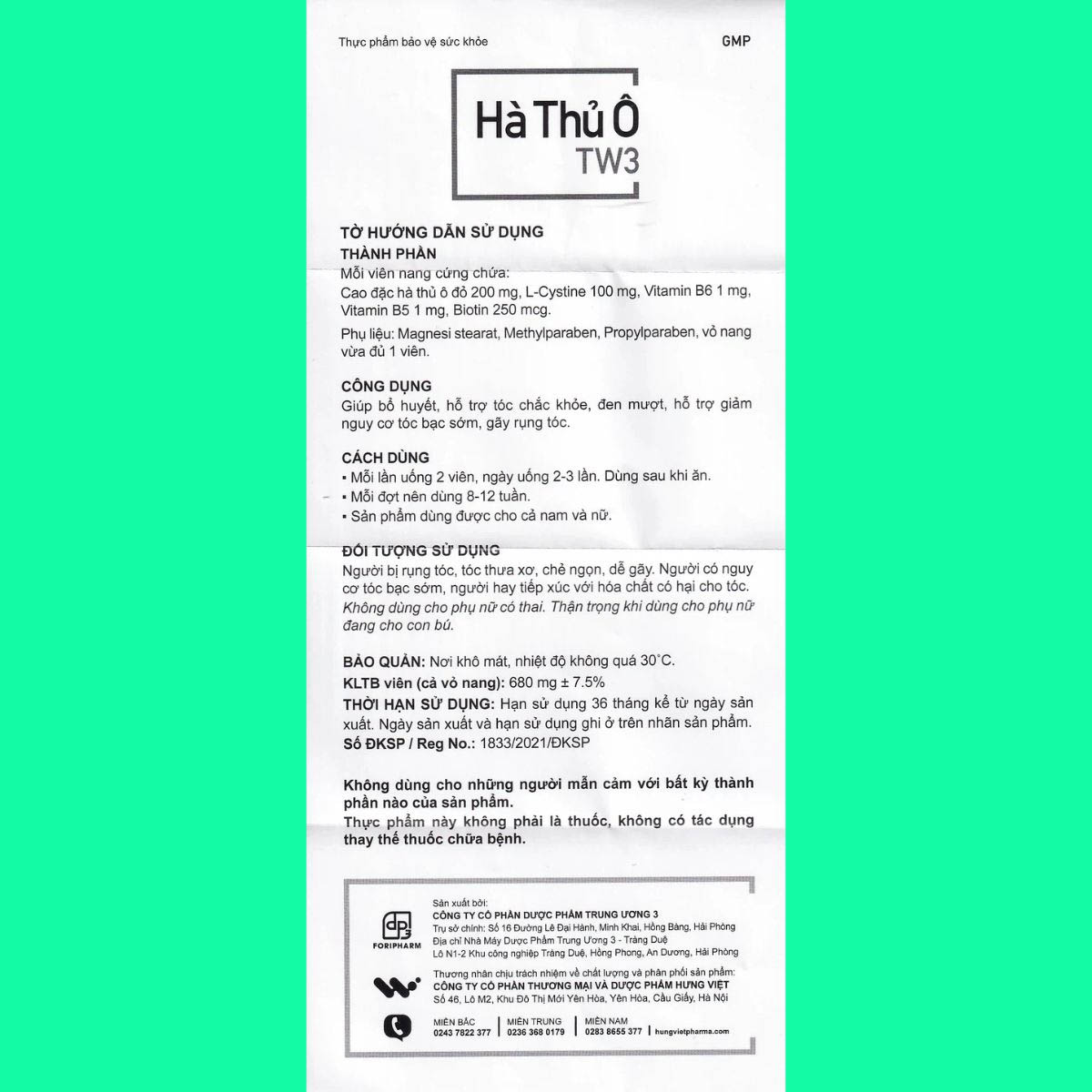 Thiết kế chưa có tên - 1 Thuốc Hà Thủ Ô TW3 Hộp 60 Viên