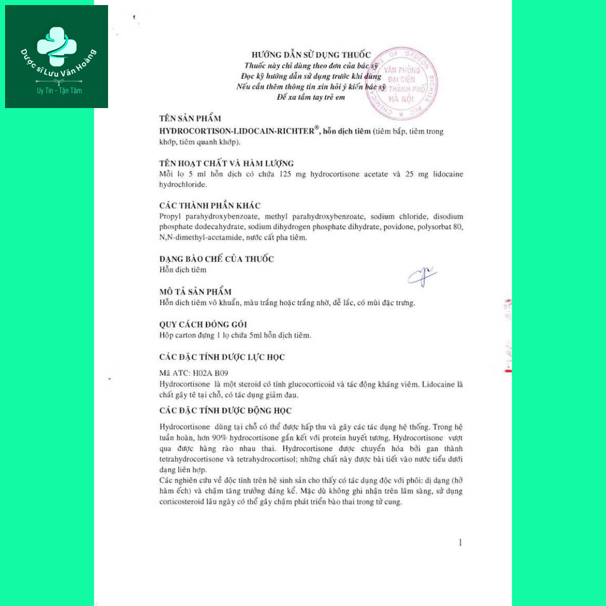 hydrocortison-lidocain-richter-hdsd-3 Thuốc tiêm Hydrocortison - Lidocain -Richter