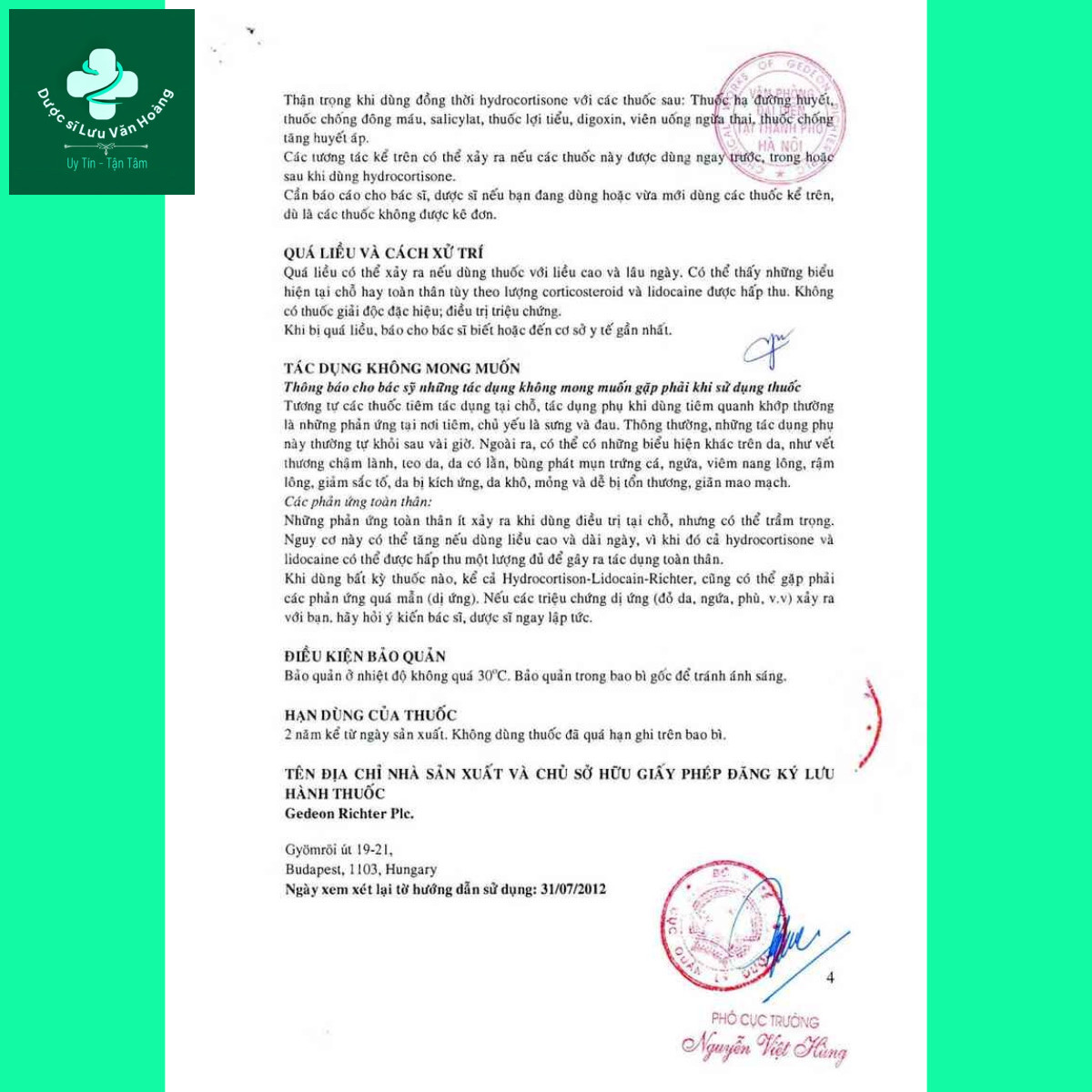 hydrocortison-lidocain-richter-hdsd-6 Thuốc tiêm Hydrocortison - Lidocain -Richter