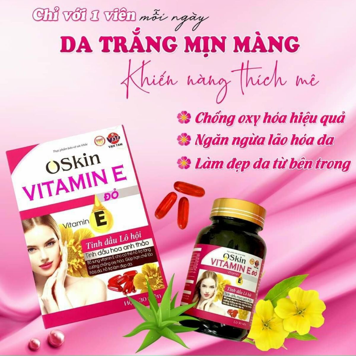 Oskin Vitamin E đỏ Hộp 30 viên 15 Oskin Vitamin E đỏ
