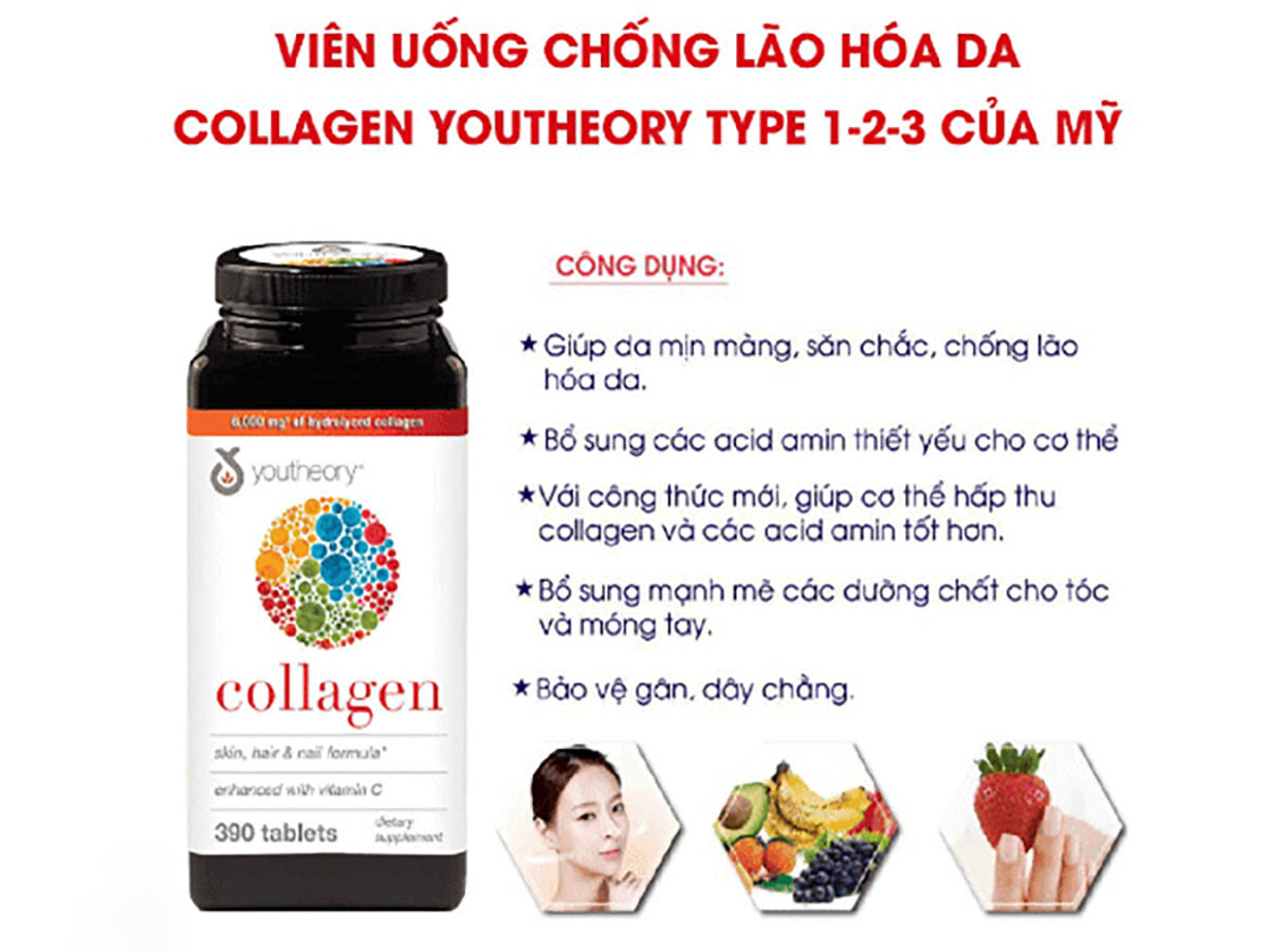 Collagen + Biotin Youtheory (Lọ 390 viên) 16 Collagen + Biotin Youtheory