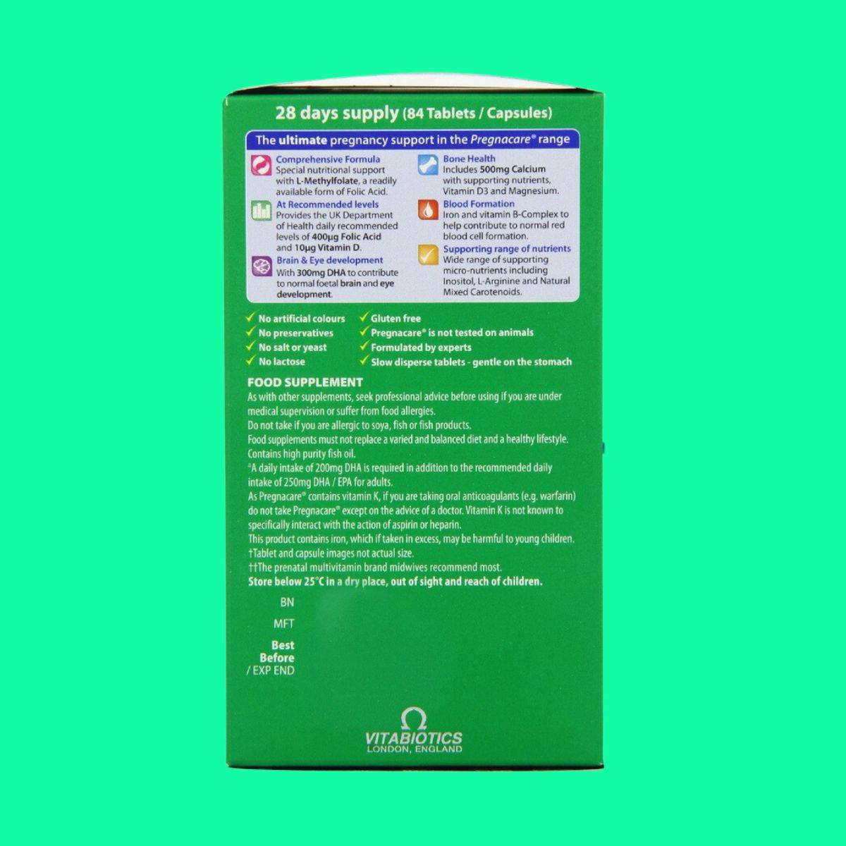 Pregnacare-Max-10 Mặt bên hộp Pregnacare Max