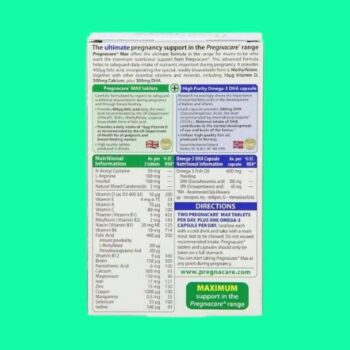 Pregnacare Max 11 Mặt đằng sau hộp Pregnacare Max