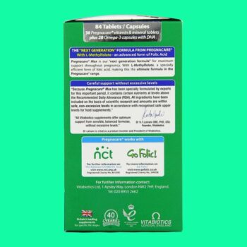 Pregnacare Max 8 Mặt bên hộp Pregnacare Max