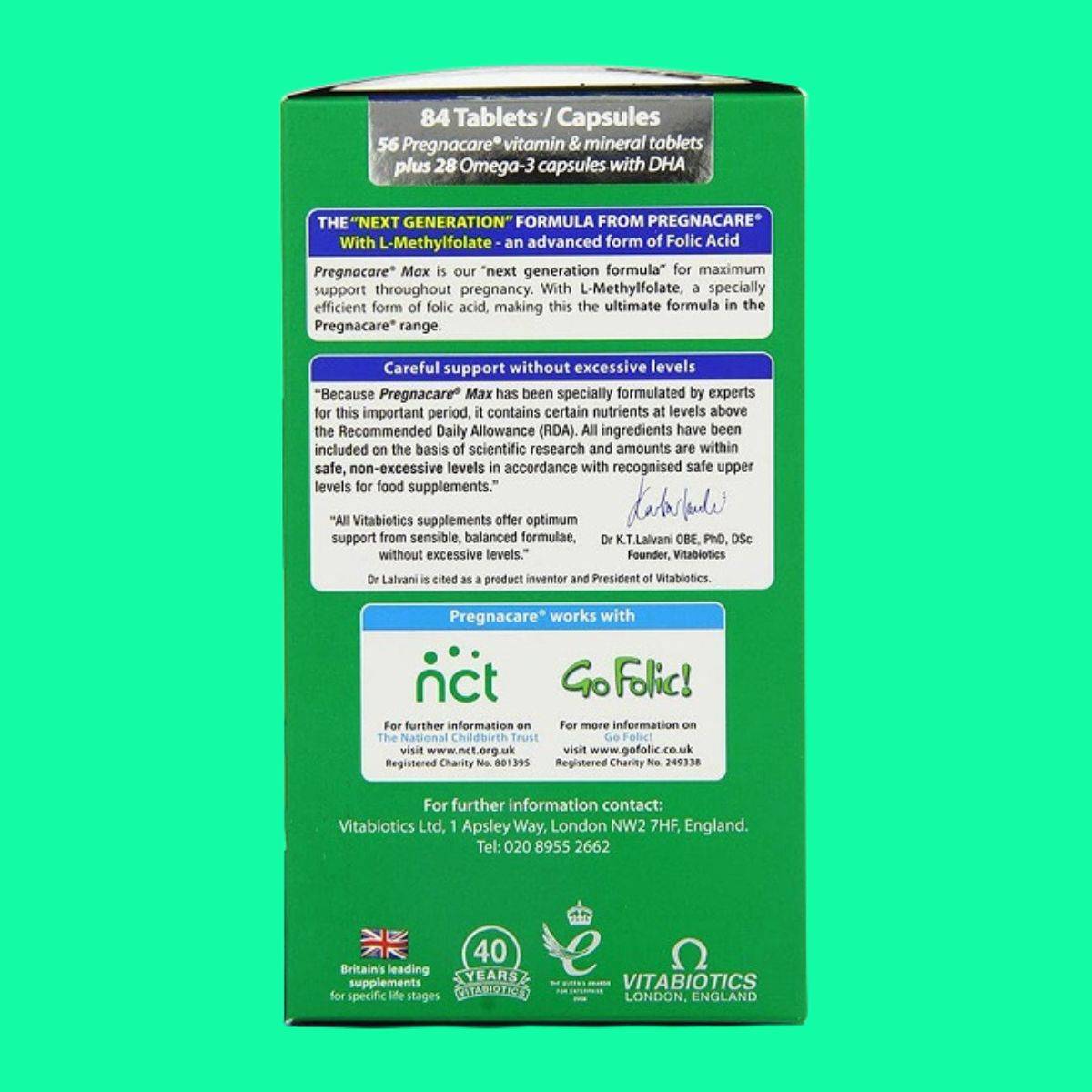 Pregnacare-Max-9 Mặt bên hộp Pregnacare Max