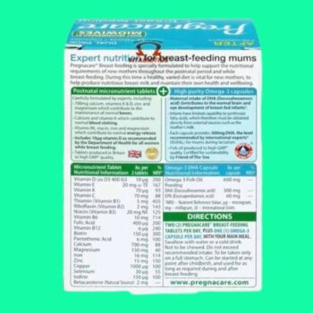 Pregnacare Breast-feeding 8 Mặt sau hộp Pregnacare Breast Feeding