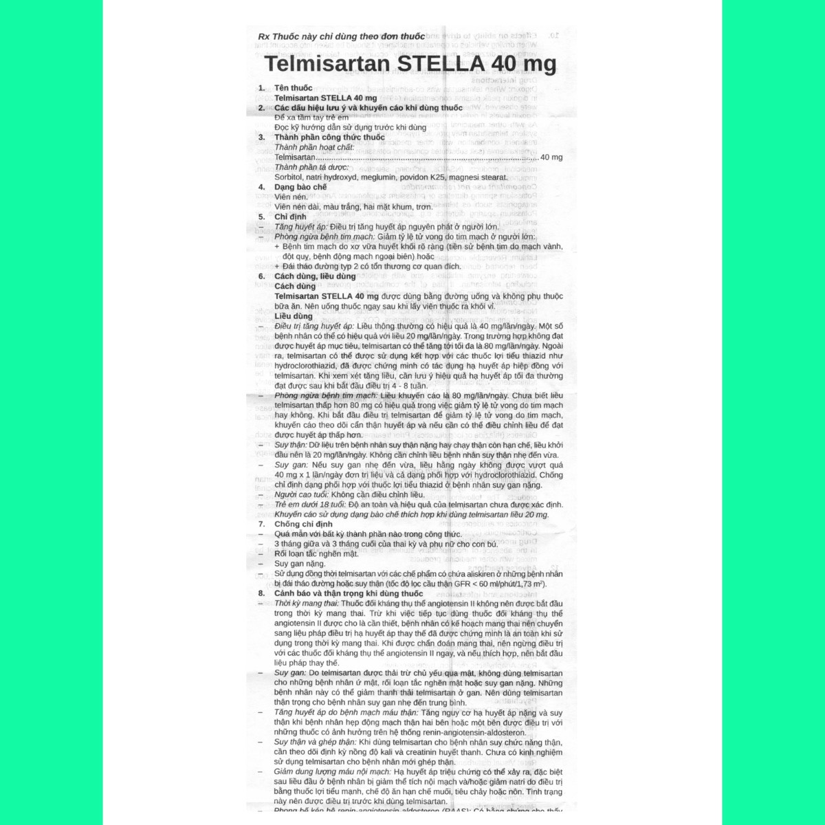 Telmisartan-40mg-hdsd-1 Telmisartan Stella 40mg