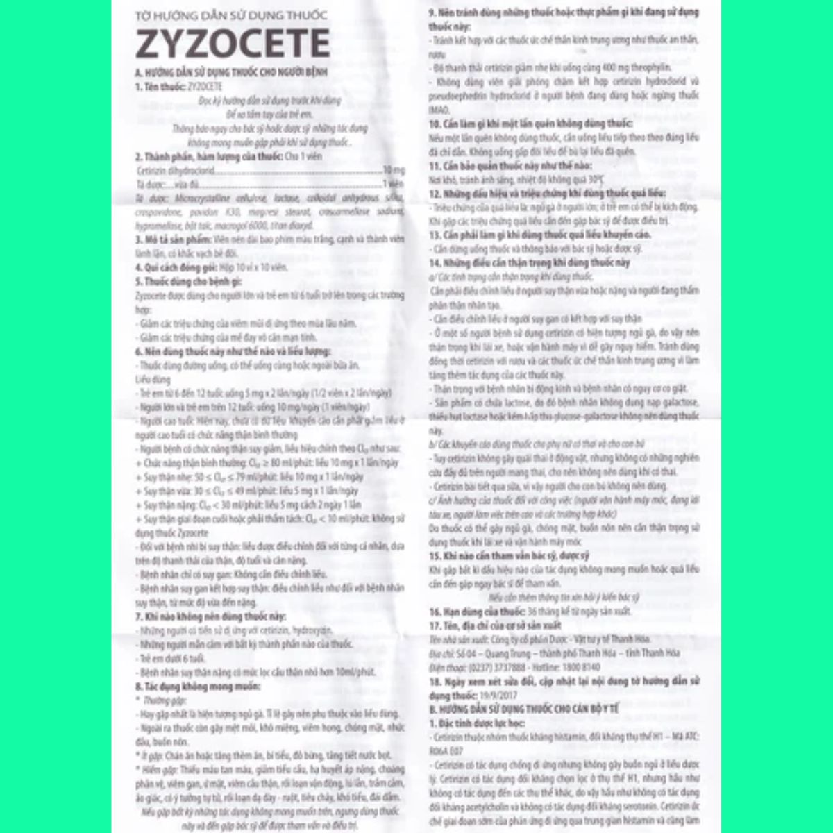 zyzocete-8 Thuốc Zyzocete 10mg