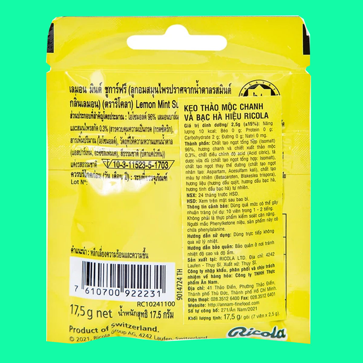 ricola-lemon-mint-sugar-free-175g-3 Kẹo ngậm không đường Ricola Lemon Mint (17.5g)