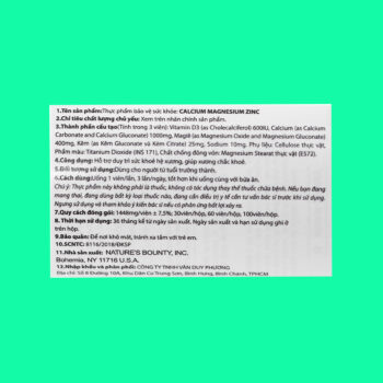 Nature’s Bounty Calcium Magnesium Zinc