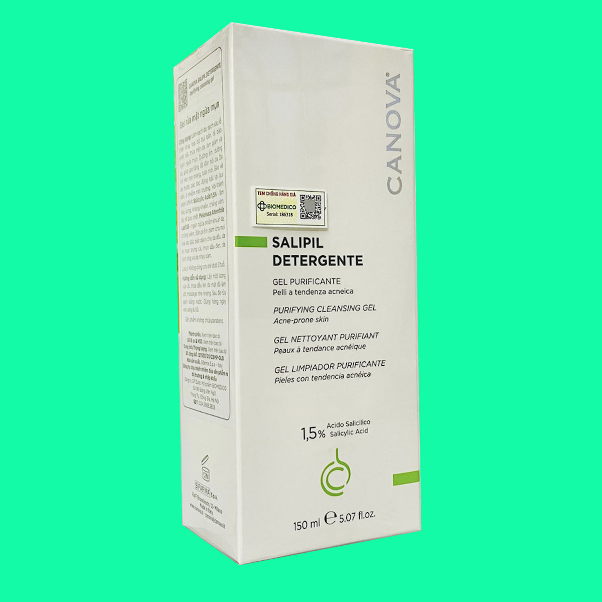 canova-salipil-detergente-purifying-cleansing-gel-150ml-3 Sữa rửa mặt Canova Salipil Detergente Purifying Cleansing Gel 150ml