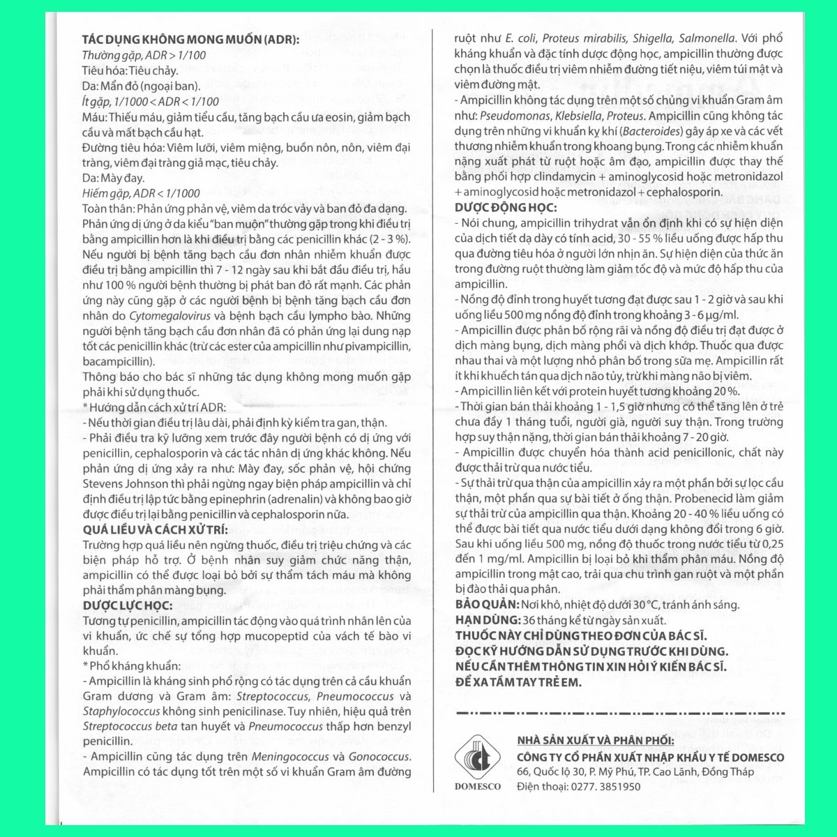 Ampicillin 500mg Domesco-7 (7) Hướng dẫn sử dụng Ampicillin 500mg Domesco