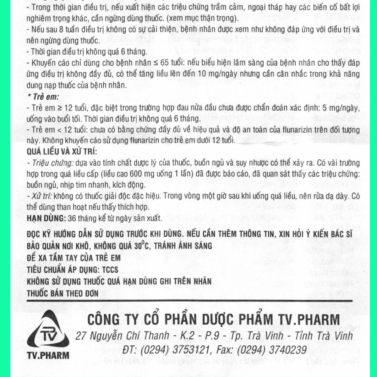 Flunarizine 5mg TV.Pharm (11) Hướng dẫn sử dụng Flunarizine 5mg TV.Pharm