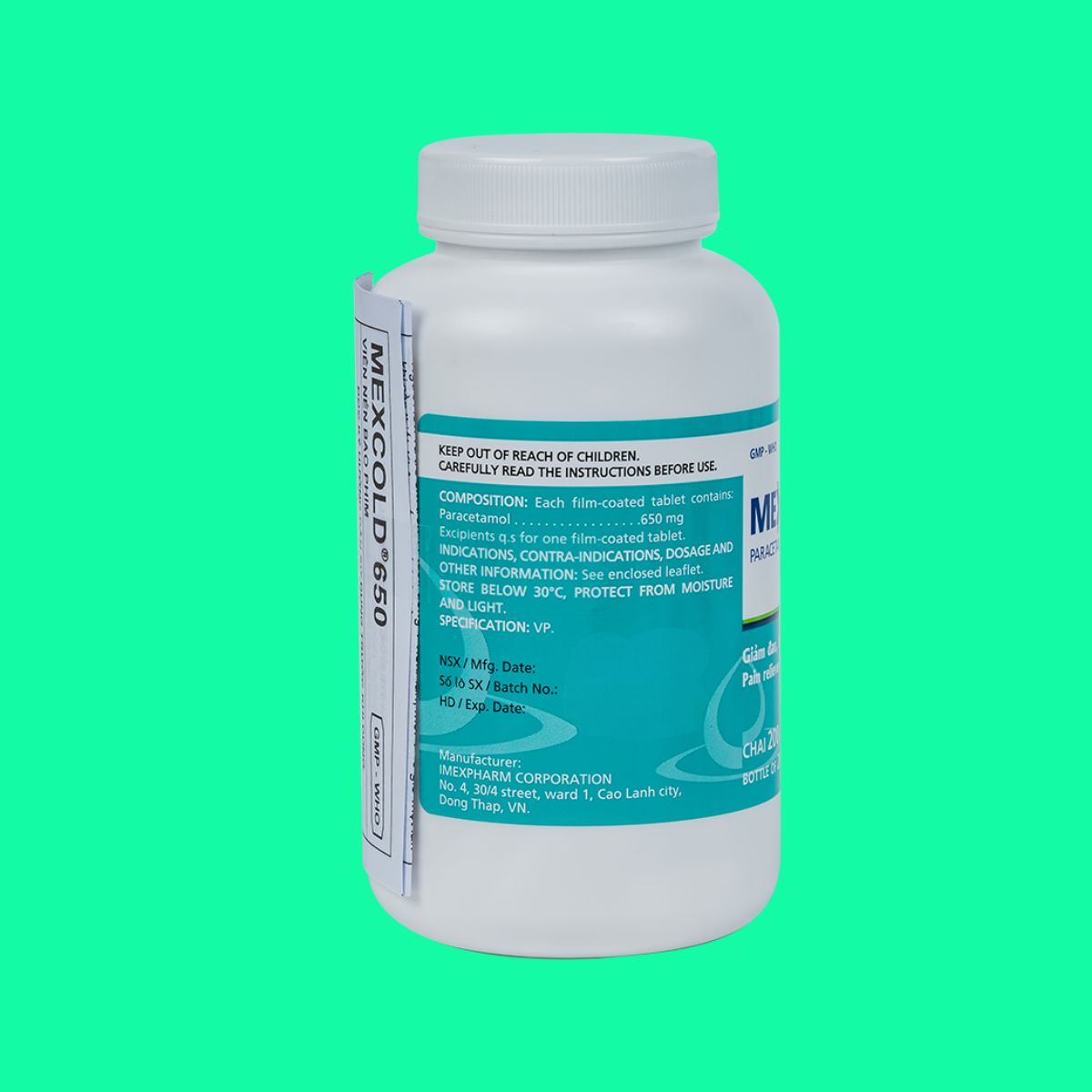 Mexcold 650 chai 200 viên (3) Thuốc giảm đau, hạ sốt Mexcold 650 chai 200 viên