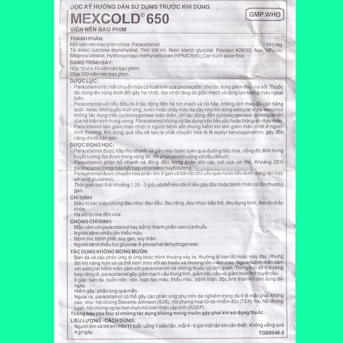 Mexcold 650 chai 200 viên (5) Hướng dẫn sử dụng thuốc Mexcold 650
