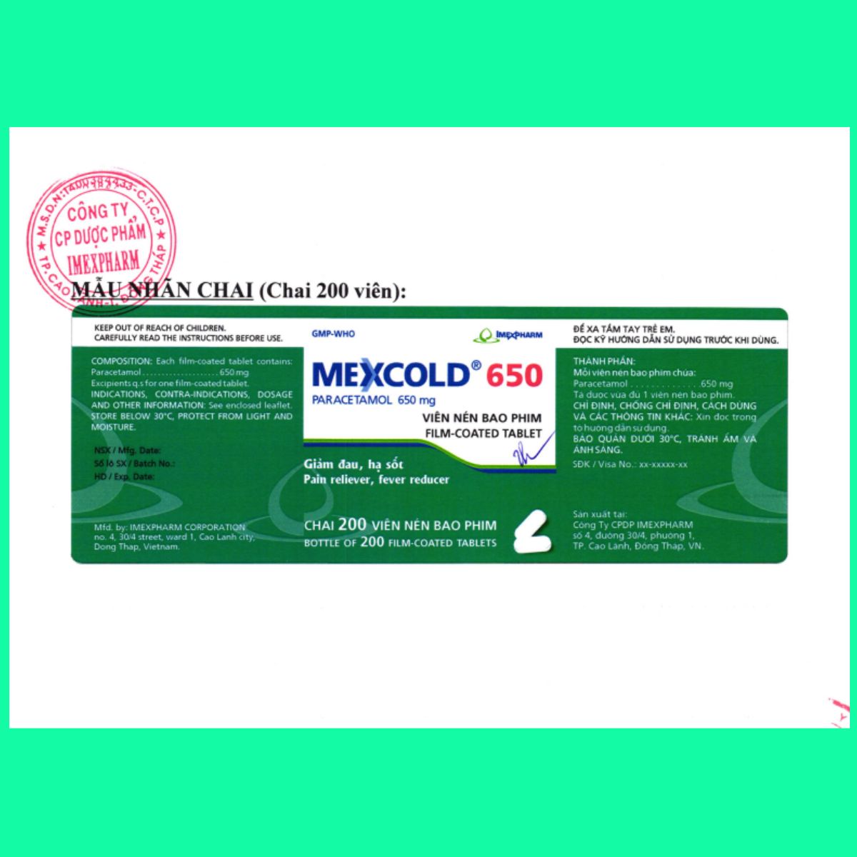 Mexcold 650 chai 200 viên (7) Thuốc giảm đau, hạ sốt Mexcold 650 chai 200 viên