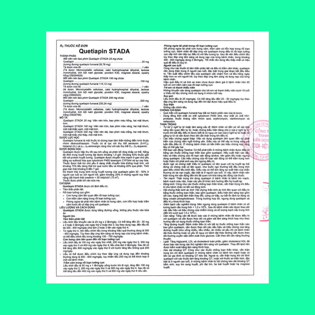 quetiapine-stella-3 Thuốc Quetiapine STELLA 25mg