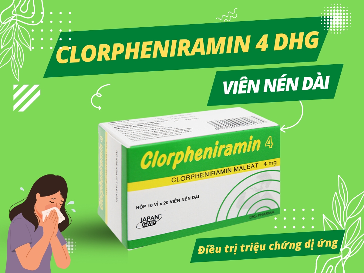 Thuốc Clorpheniramin 4 DHG (viên nén dài) điều trị triệu chứng dị ứng