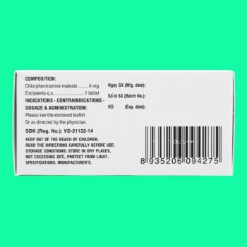 Clorpheniramin 4 DHG (viên nén dài)