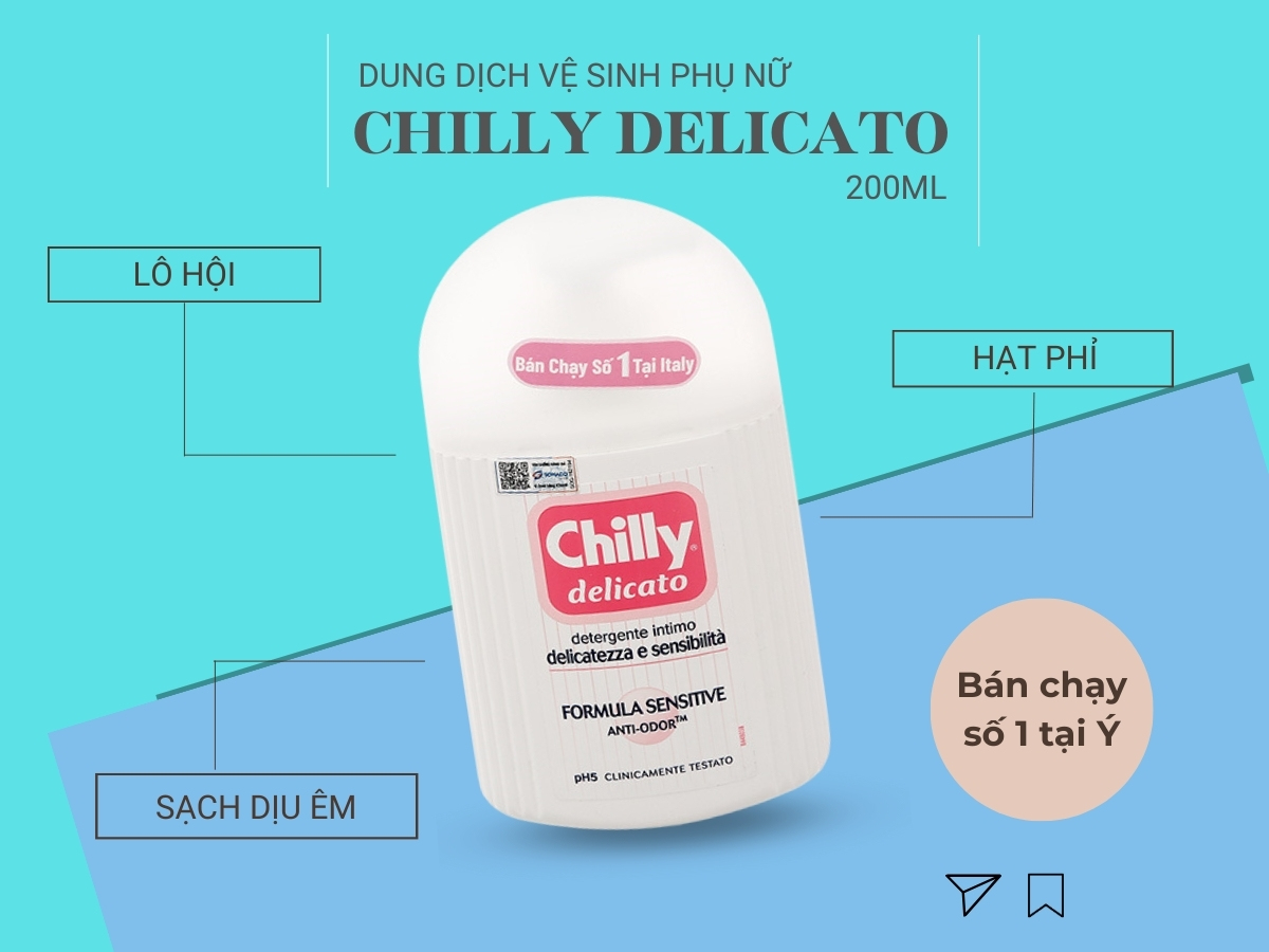 Dung dịch vệ sinh phụ nữ Chilly Delicato 200ml làm sạch dịu êm, dưỡng mềm mại
