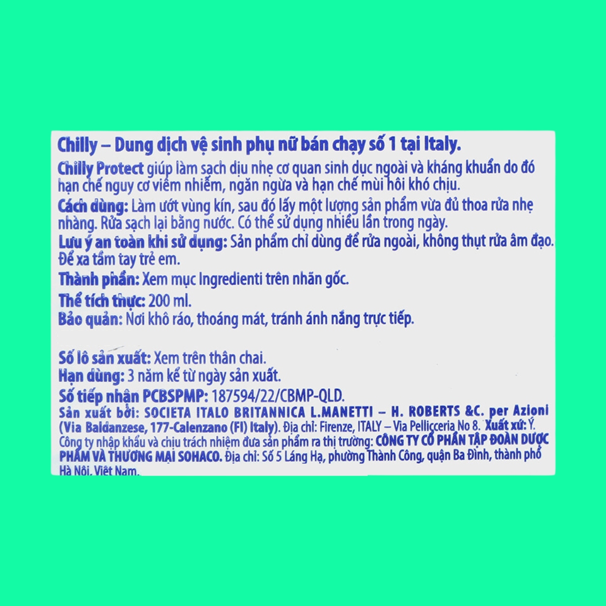 Dung dich ve sinh phu nu Chilly Protect 200ml 2 Dung dịch vệ sinh phụ nữ Chilly Protect 200ml