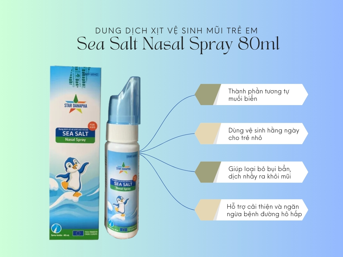 Dung dịch xịt vệ sinh mũi trẻ em Sea Salt Nasal Spray 80ml giúp loại bỏ bụi bẩn, dịch nhầy mũi