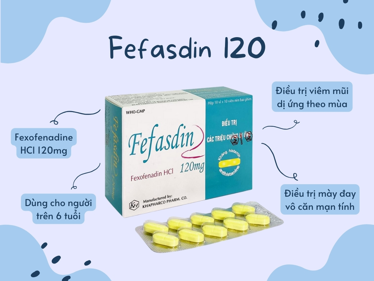 Fefasdin 120 11 Thuốc Fefasdin 120 điều trị mày đay vô căn mạn tính và viêm mũi dị ứng