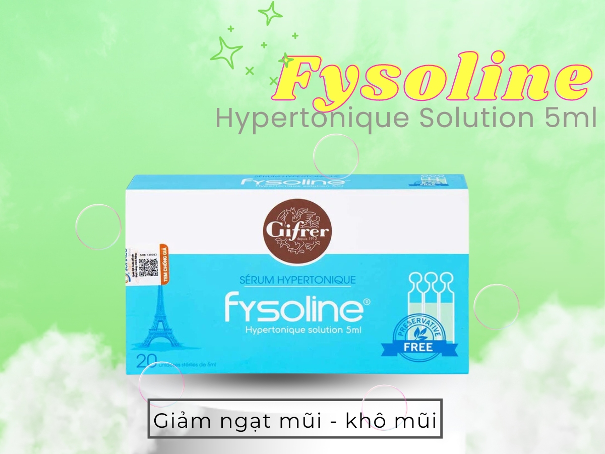 Fysoline Hypertonique Solution 5ml (Hộp 20 ống x 5ml) 12 Fysoline Hypertonique Solution 5ml hỗ trợ giảm ngạt mũi, khô mũi