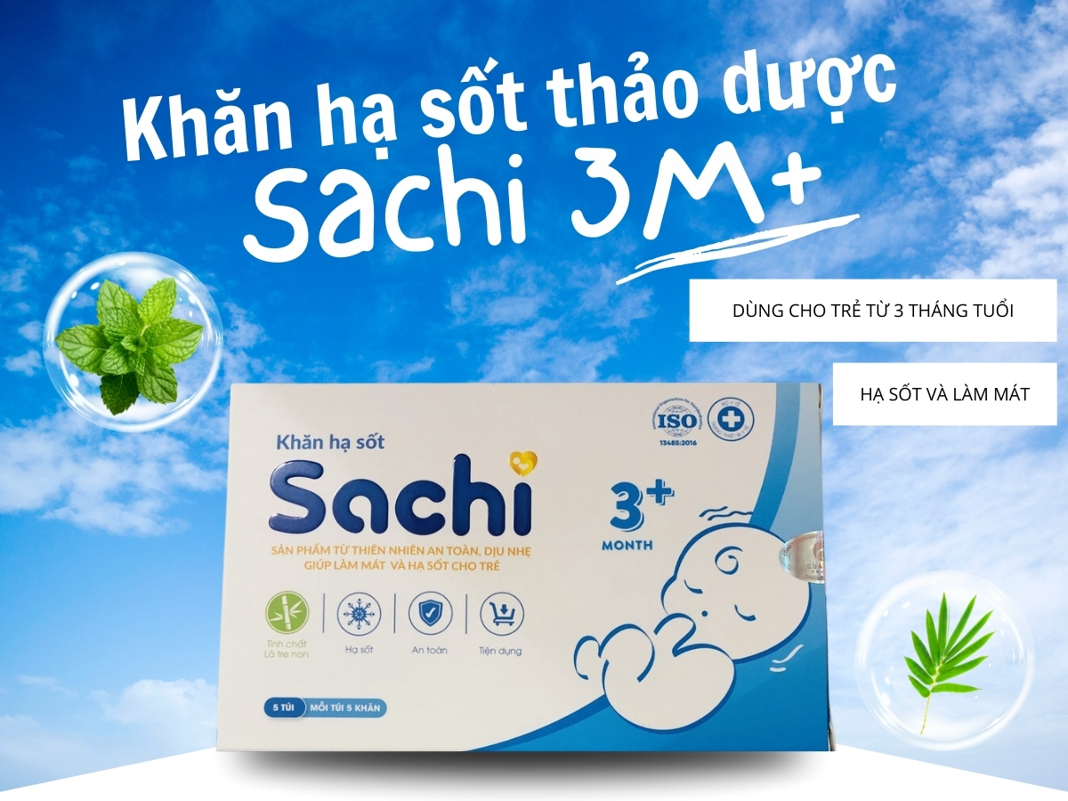 Khăn hạ sốt thảo dược Sachi 3M+ 13 Khăn hạ sốt thảo dược Sachi 3M+ hỗ trợ hạ sốt và hạ nhiệt
