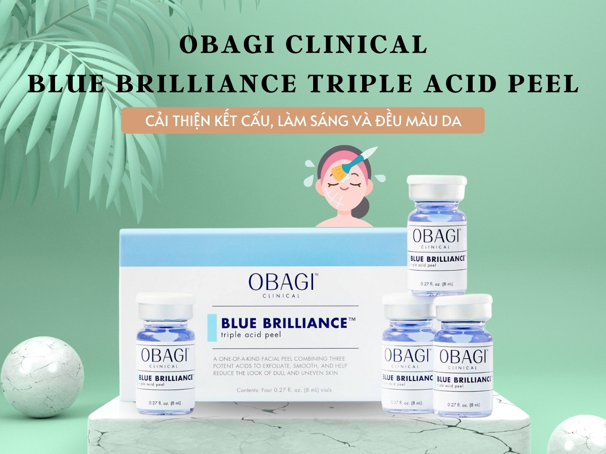 Bộ peel da Obagi Clinical Blue Brilliance Triple Acid Peel giúp cải thiện kết cấu, tăng độ sáng và mềm mịn cho da