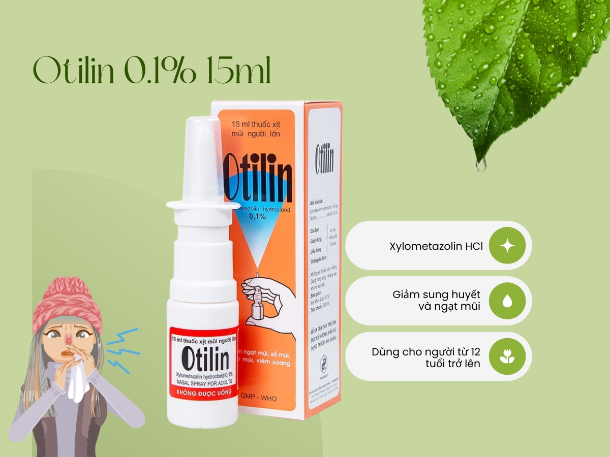 Otilin 0.1% 15ml 19 Otilin 0.1% 15ml giúp giảm nghẹt mũi và sung huyết mũi