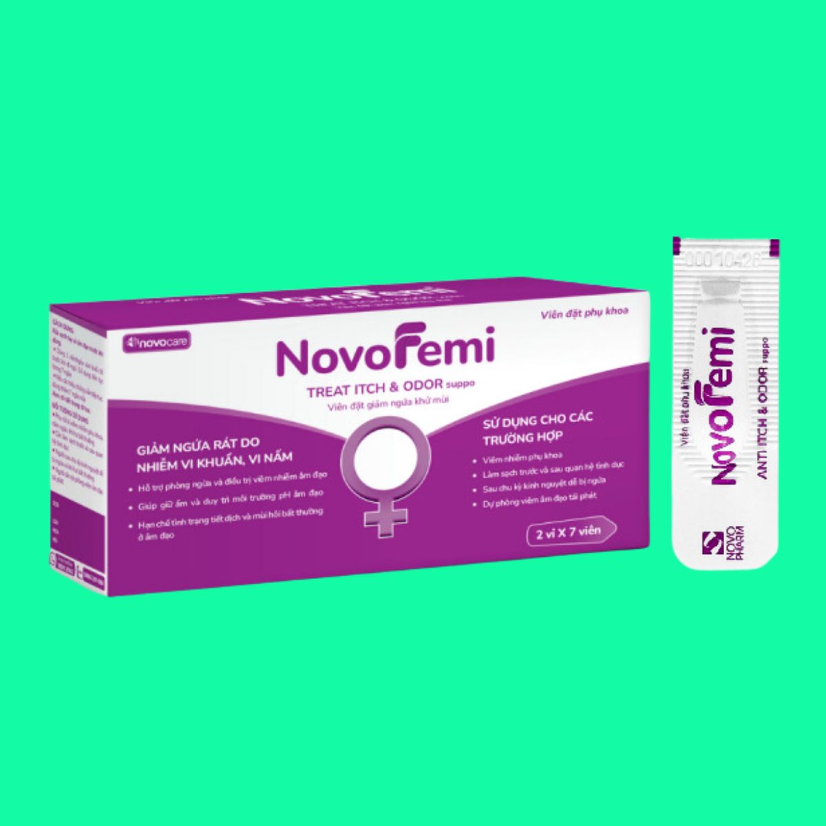 Viên đặt giảm ngứa khử mùi NovoFemi Treat Itch& Odor Suppo (1) Viên đặt giảm ngứa khử mùi NovoFemi Treat Itch& Odor Suppo