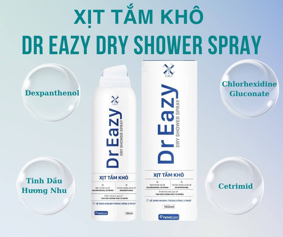 Xịt tắm khô Dr Eazy Dry Shower Spray 7 Xịt tắm khô Dr Eazy Dry Shower Spray có công dụng gì?