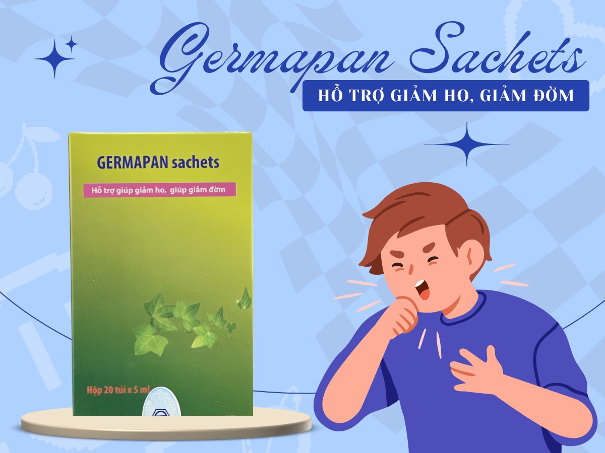 Germapan Sachets 10 Germapan Sachets hỗ trợ giảm ho, đờm, rát họng và khản tiếng