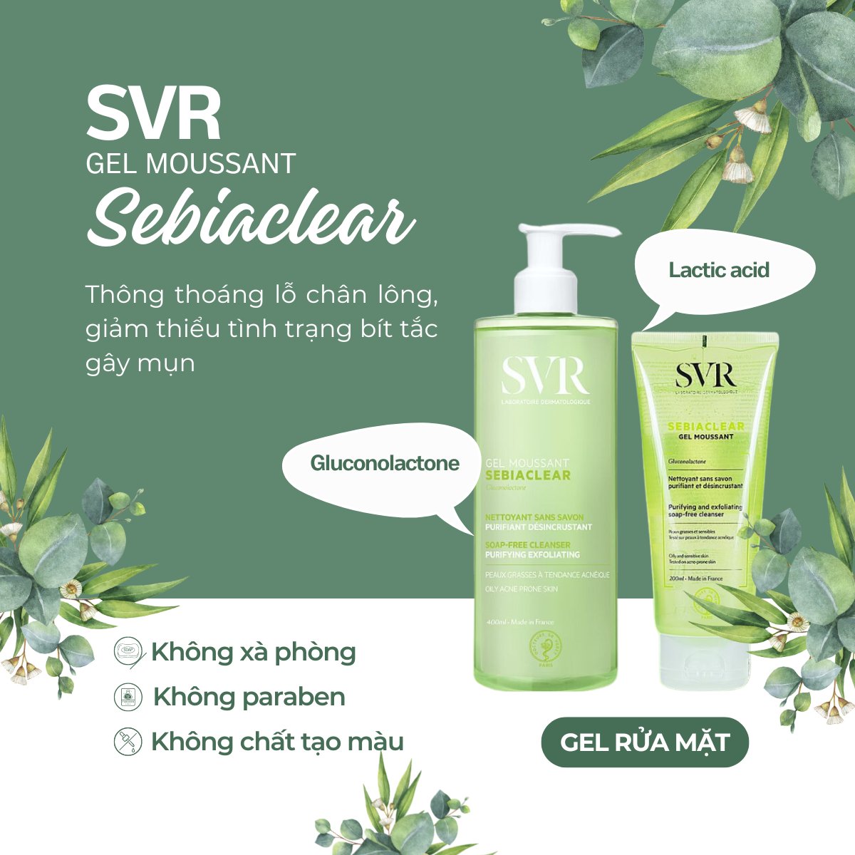 SVR Gel Moussant Sebiaclear 11 Gel rửa mặt SVR Gel Moussant Sebiaclear