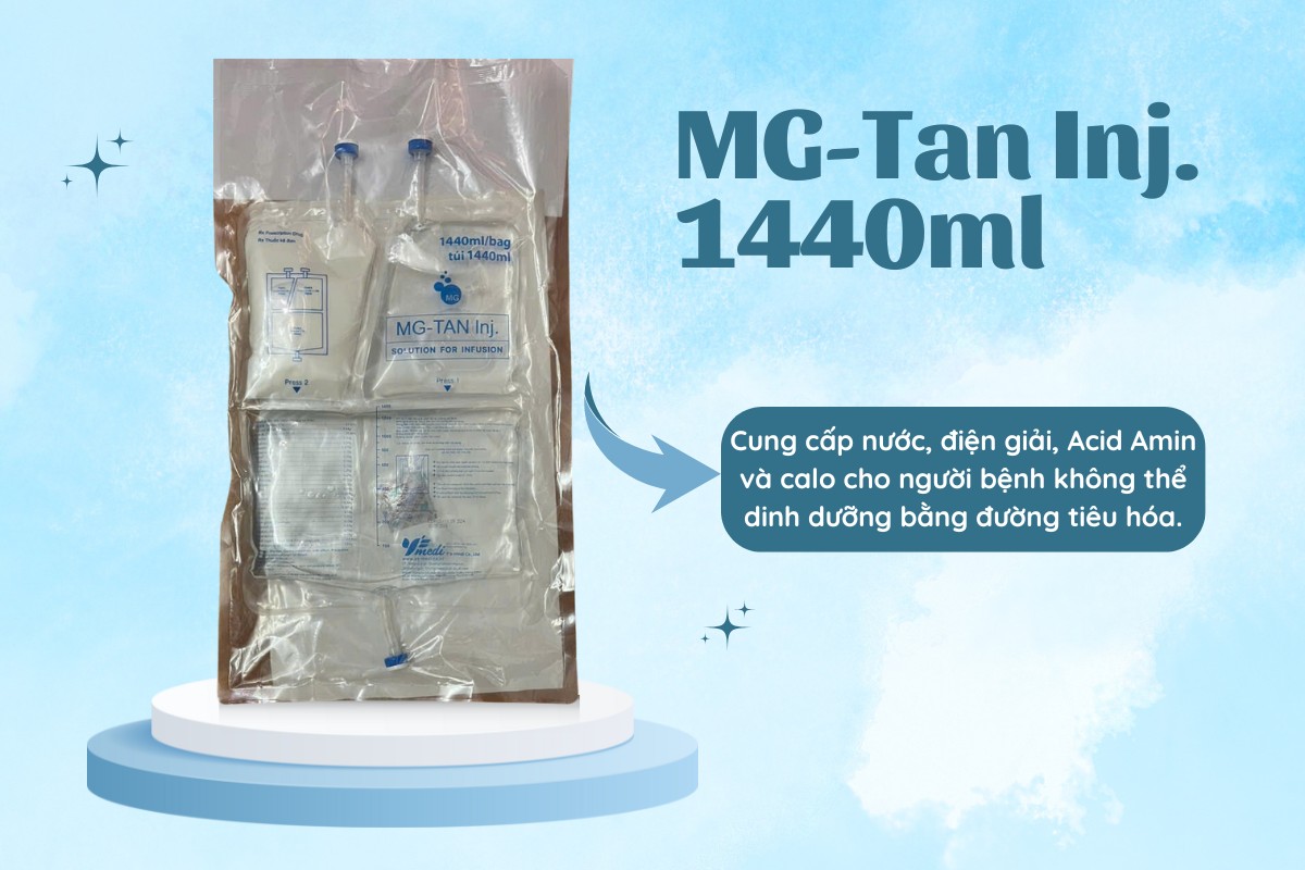 MG-Tan Inj. 1440ml 6 Thuốc MG-Tan Inj. 1440ml cung cấp nước, điện giải, calo và Acid Amin cho bệnh nhân