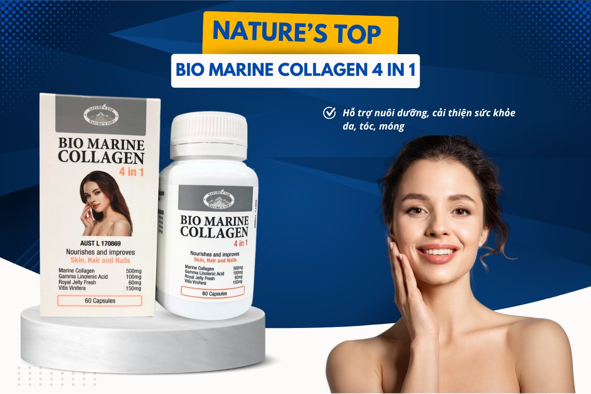 Nature's Top Bio Marine Collagen 4 in 1 9 Nature's Top Bio Marine Collagen 4 in 1 hỗ trợ sức khỏe da, tóc, móng