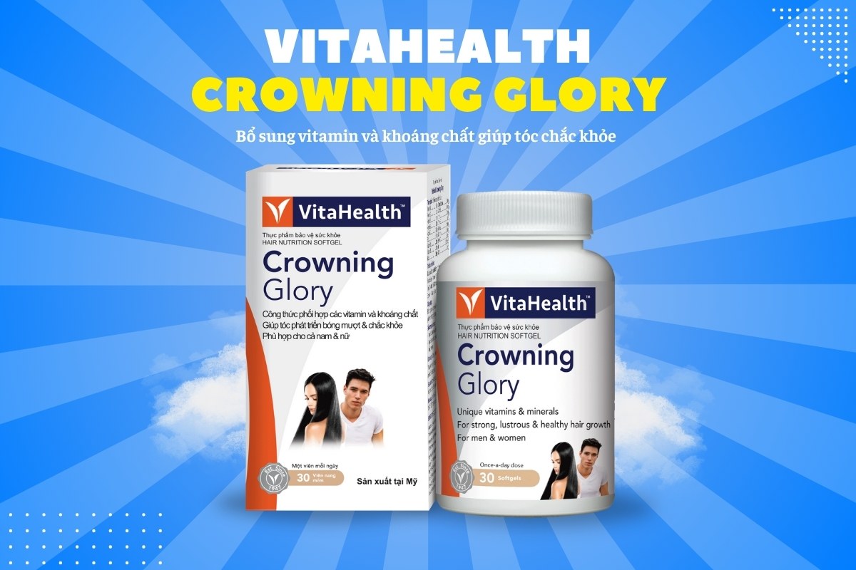 VitaHealth Crowning Glory 12 VitaHealth Crowning Glory bổ sung dưỡng chất giúp tóc chắc khỏe