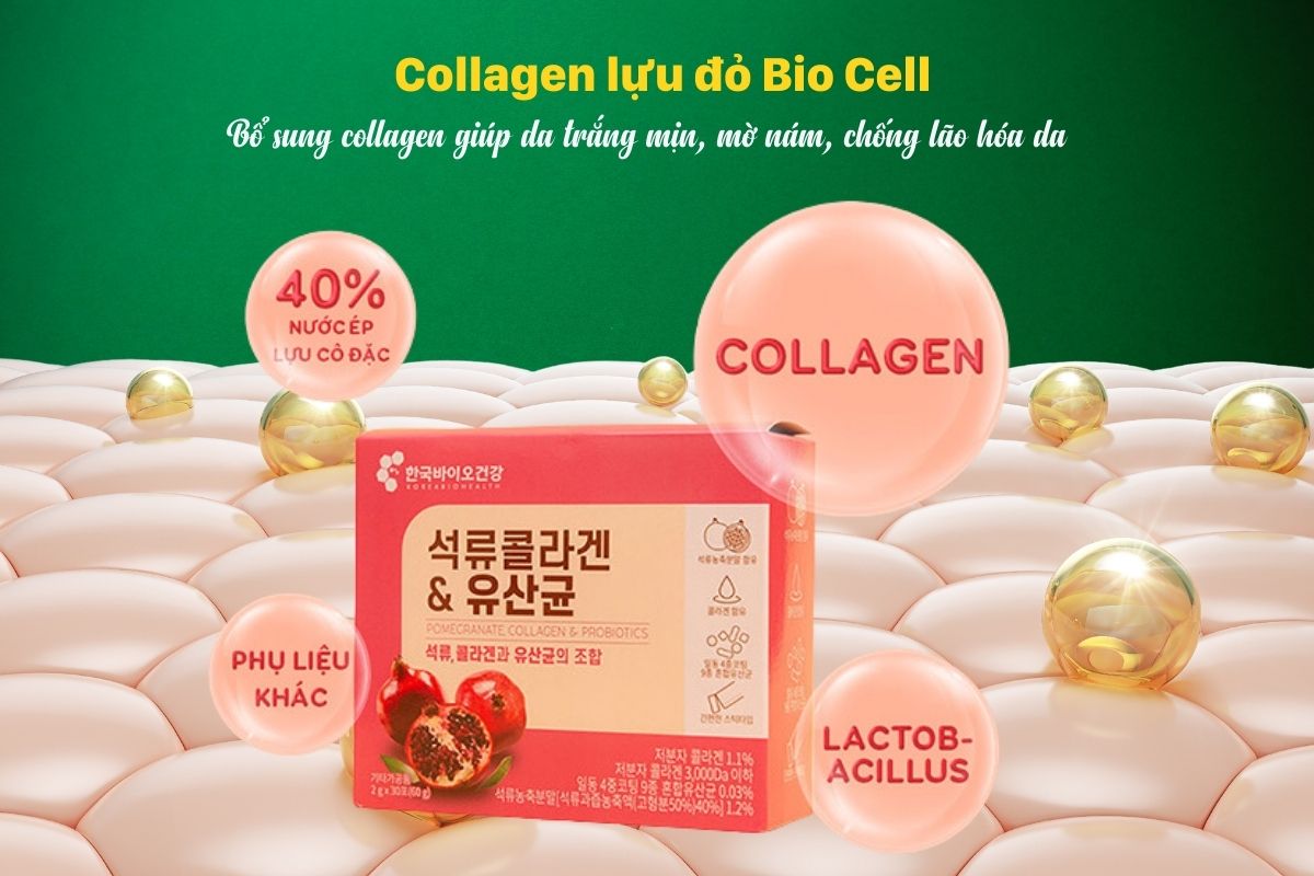 Collagen lựu đỏ Bio Cell 10 Collagen lựu đỏ Bio Cell giúp da khỏe đẹp