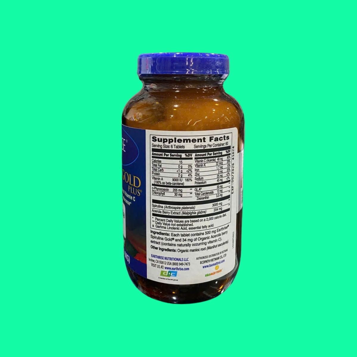 Tảo mặt trời Earthrise Spirulina Gold Plus (1) Tảo mặt trời Earthrise Spirulina Gold Plus