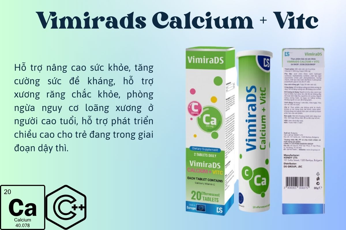 Vimirads Calcium + Vitc 9 Vimirads Calcium + Vitc hỗ trợ bổ sung vitamin C và calci