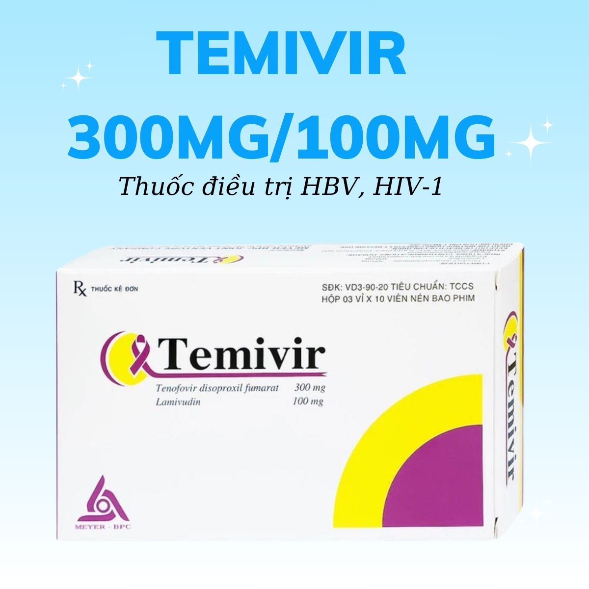 Temivir 300mg/100mg 12 Temivir 300mg 100mg điều trị HBV, HIV-1