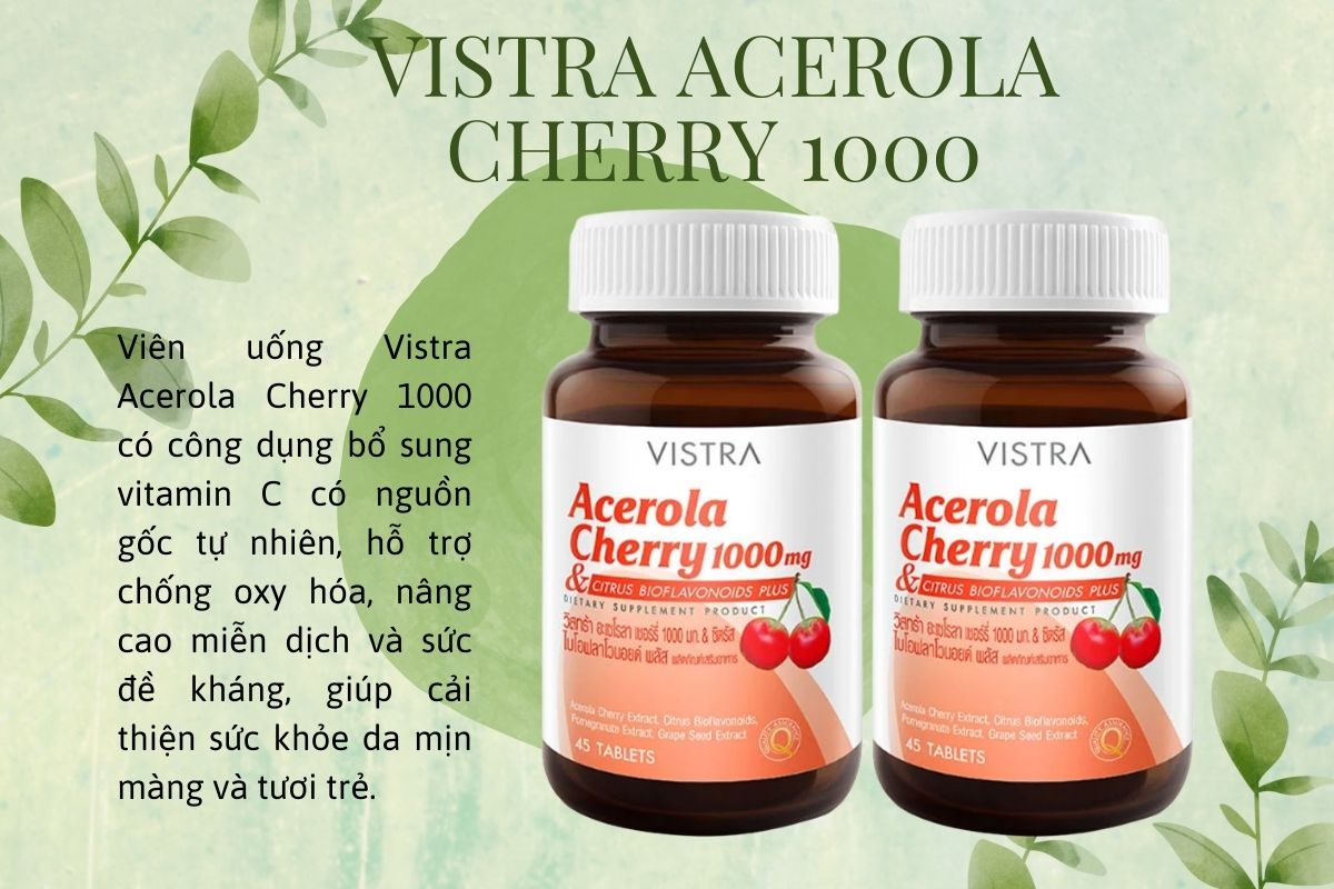 Vistra Acerola Cherry 1000 hỗ trợ bổ sung vitamin C