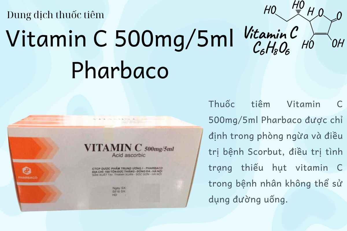 Vitamin C 500mg/5ml Pharbaco điều trị và phòng ngừa thiếu hụt vitamin C